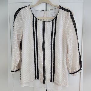 J. Crew Silk Cream Blouse with Black Lace